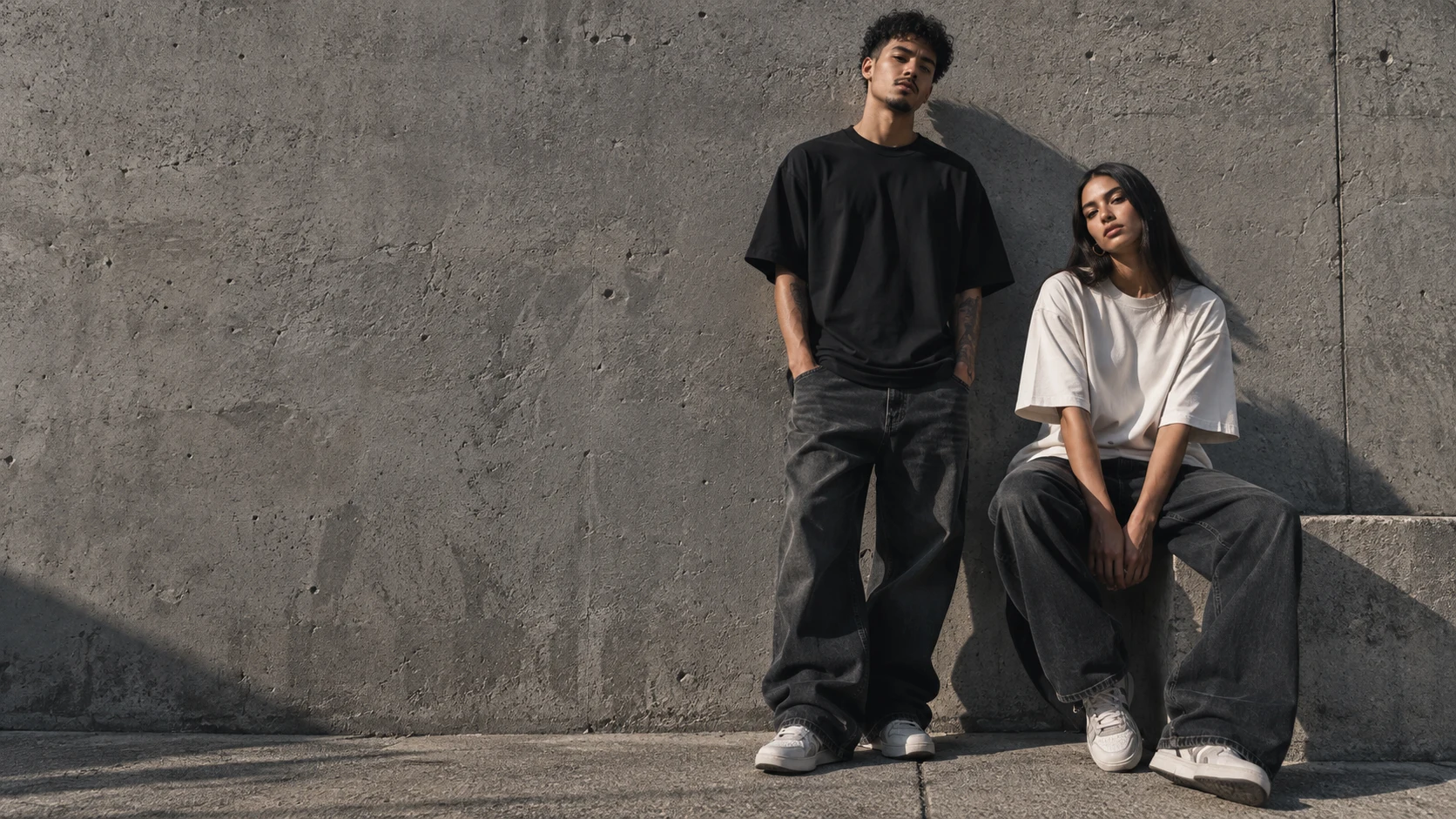 Campanha editorial de moda com looks em preto e branco